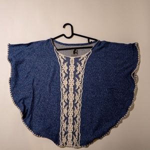 Coconinno Blue Knit Poncho Top with Lace Detail